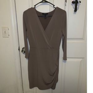tan - deep v neck - body con dress
